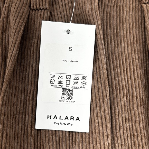 Halara Corduroy Pleated Pants Women Size Small Brown Elastic Waist NEW - Picture 3 of 9
